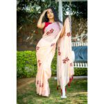 Hand Painted Peach Chiffon Saree