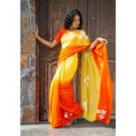 Ombre Hand Painted Crepe Saree With Embellished Piping Work