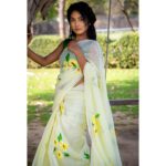 Lemon Yellow Hand Painted Floral Kota Doria Saree