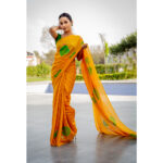 Royal Mustard Cotton Silk Hand Painted Saree