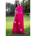 Rani Hand Painted Crepe Saree