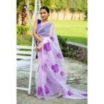 Hand Painted Lavender Organza Saree