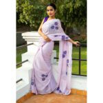 Hand Painted Lavender Classic Chinon Saree