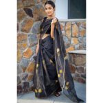 Hand Painted Black Organza Saree