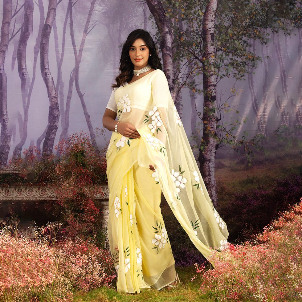 Kousa Lemon Chiffon Saree -4