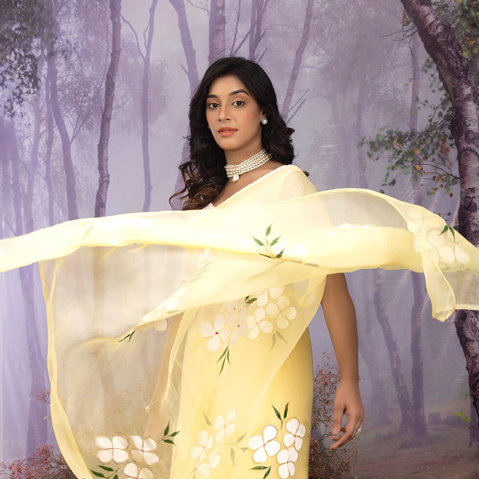 Kousa Lemon Chiffon Saree -2