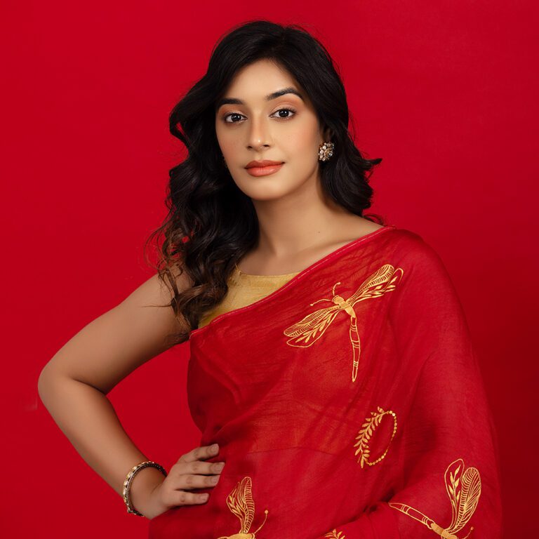 Silhouette matte red silk organza saree -1