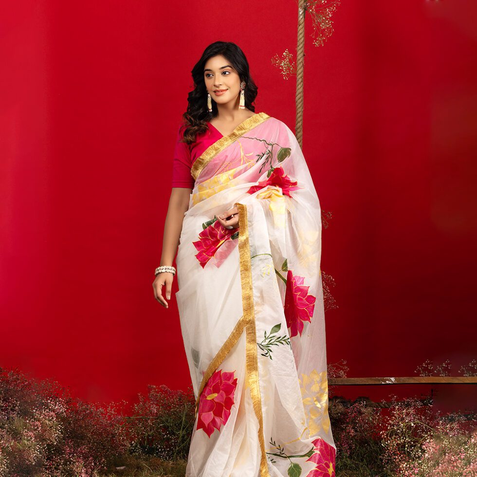 Bold Floral tissue organza saree -4