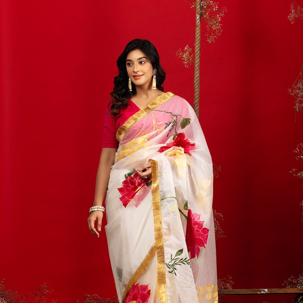 Bold Floral tissue organza saree -3