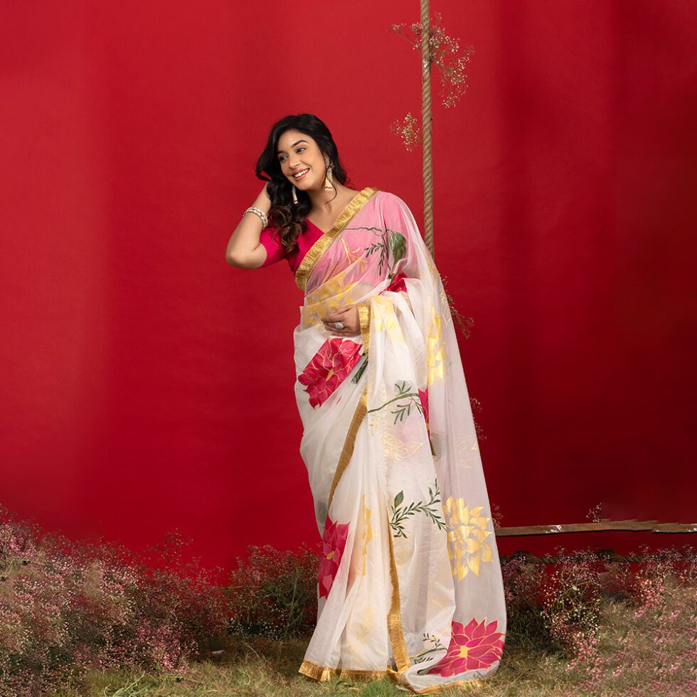 Bold Floral tissue organza saree -2