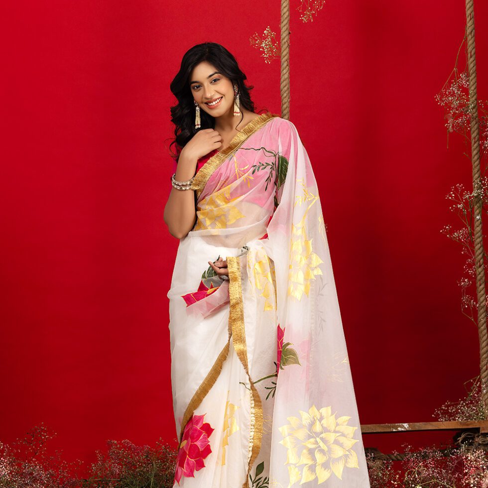 Bold Floral tissue organza saree -1