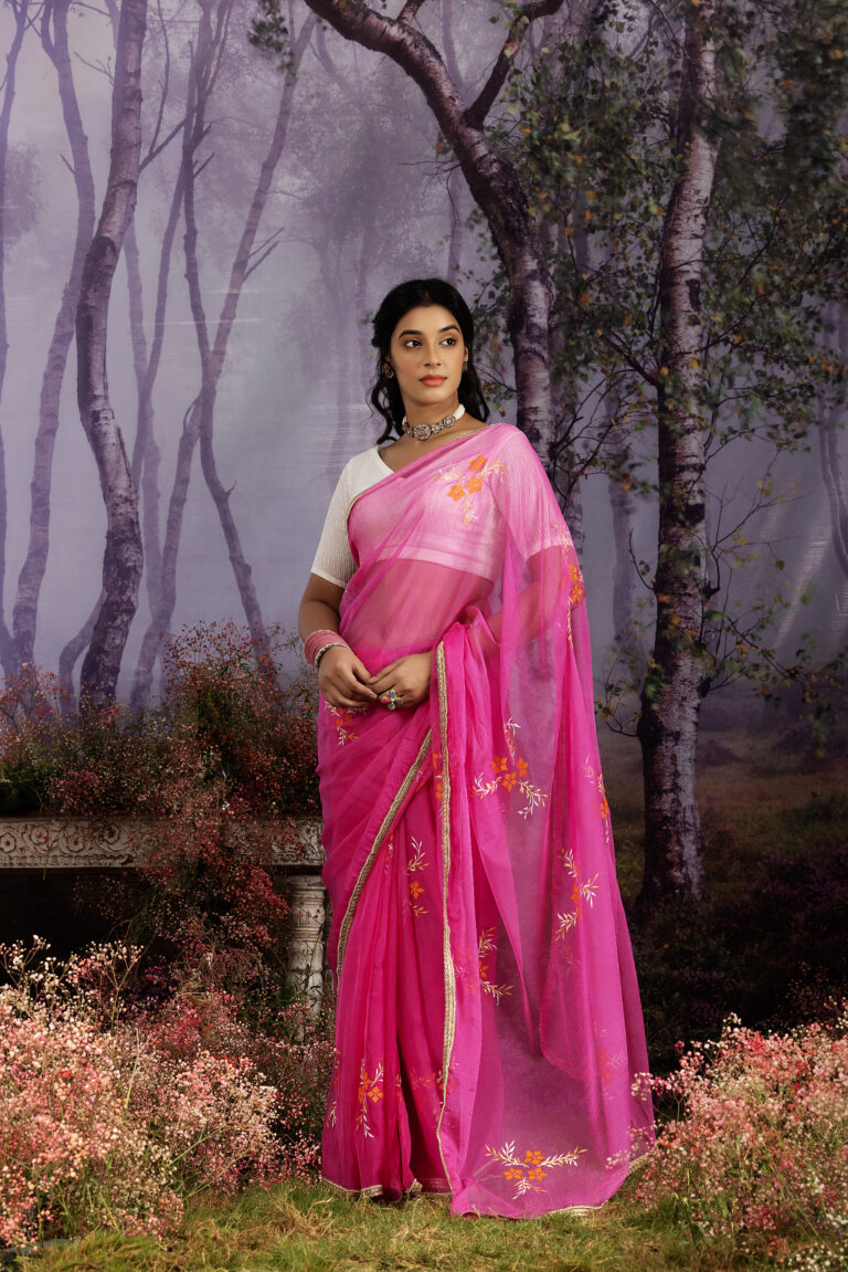 Lei Taffy Pink Chiffon Saree- 3